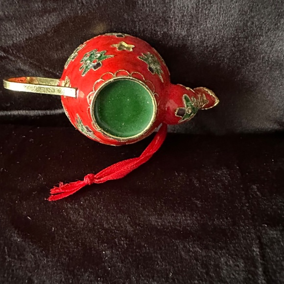 Vintage cloisonné miniature red tea pot ornament - Picture 6 of 6
